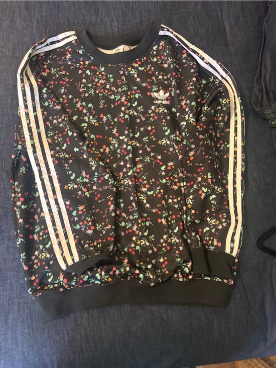 adidas Originals Other - adidas Originals Black Floral Crewneck with White Stripes